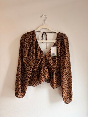 H&M Brown Leopard Print Wrap Blouse